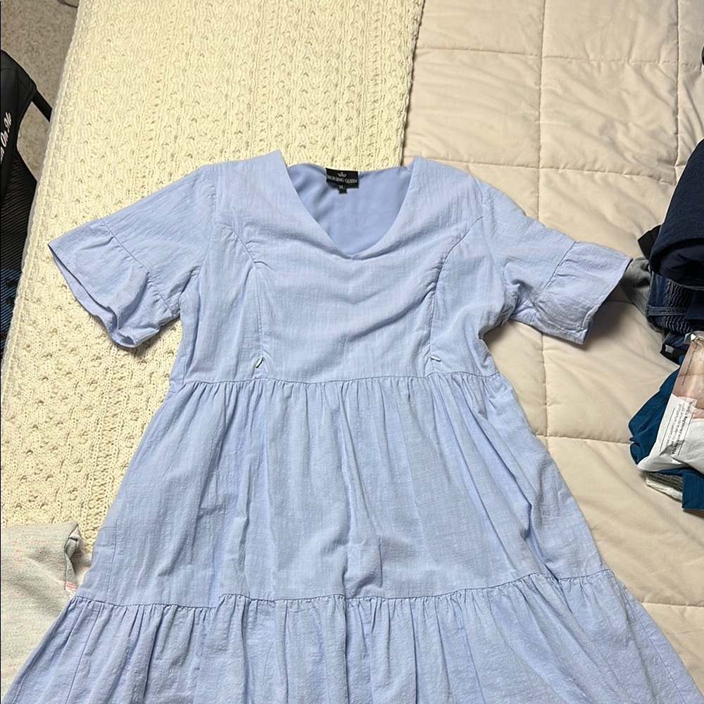 Nursing queen zipper access Light Blue Short Sleeve Dress